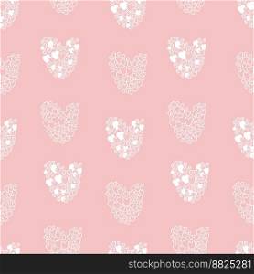 Seamless pattern of decorative white hearts on pink background. Vector illustration in doodle style. Endless romantic background for valentines, wallpapers, packaging, print