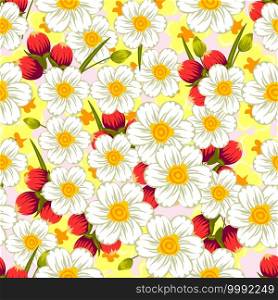 Seamless pattern of delicate colors flowers , for decoration of textiles, covers and other surfaces, festive spring design. Vector