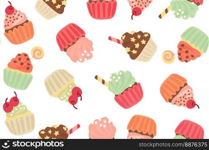 Seamless pattern of delicious cupcakes. Dessert vector illustration design.. Seamless pattern of delicious cupcakes. Dessert vector illustration design