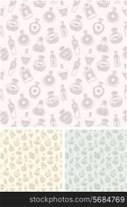 Seamless pattern of different bottles for perfumes.