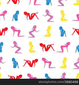 Seamless pattern of different silhouettes of girls.