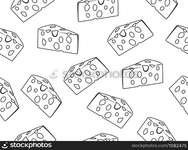 Seamless pattern of doodle cheese slice on a white background