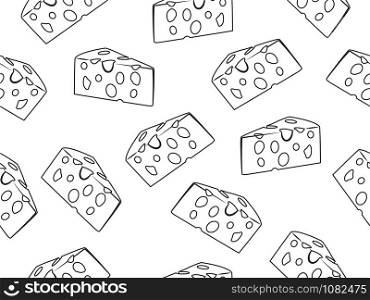Seamless pattern of doodle cheese slice on a white background