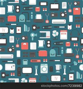 Seamless pattern of electronic devices and home appliances icons set in flat style. Template vector elements for web and mobile applications.