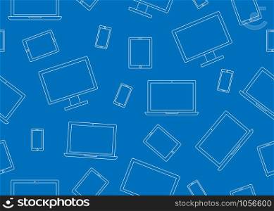 Seamless pattern of electronic devices isolated on blue background