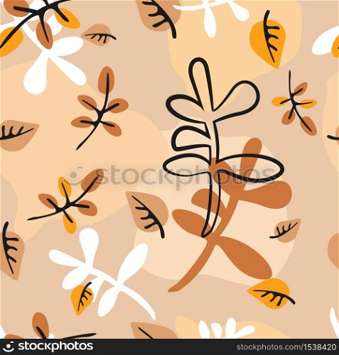 Seamless pattern of falling autumn foliage. Abstract geometric background with brown leaves.. Seamless pattern of falling autumn foliage.