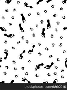 Seamless pattern of feet and paw