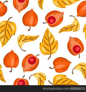 Seamless pattern of fesalis with berries. Image of seasonal autumn plant.. Seamless pattern of fesalis with berries. Image of autumn plant.