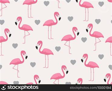 Seamless pattern of flamingo with heart on pastel background - Vector illustration