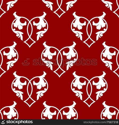 Seamless pattern of floral hearts on a red background for Valentines, love, wedding or anniversary design