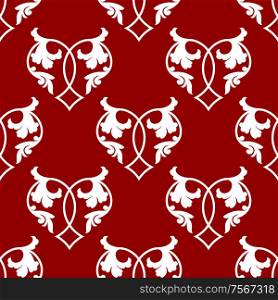 Seamless pattern of floral hearts on a red background for Valentines, love, wedding or anniversary design