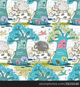 Seamless pattern of forest clearing and animals