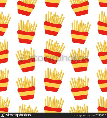 Seamless Pattern of French Fries Boxes of Takeaway. Fast Food Background. Illustration Seamless Pattern of French Fries Boxes of Takeaway. Fast Food Background - Vector