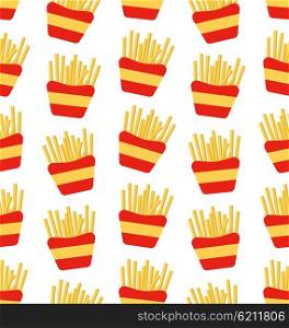 Seamless Pattern of French Fries Boxes of Takeaway. Fast Food Background. Illustration Seamless Pattern of French Fries Boxes of Takeaway. Fast Food Background - Vector