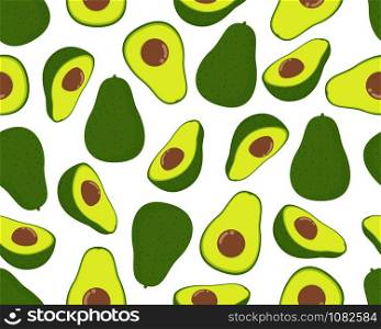 Seamless pattern of fresh avocado isolated on white background