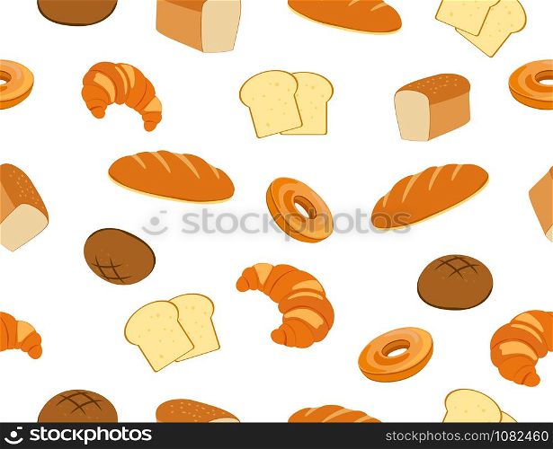 Seamless pattern of fresh bakery set on white background - vector illustration