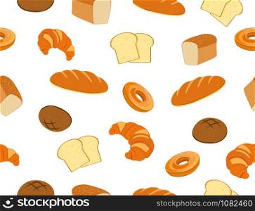 Seamless pattern of fresh bakery set on white background - vector illustration