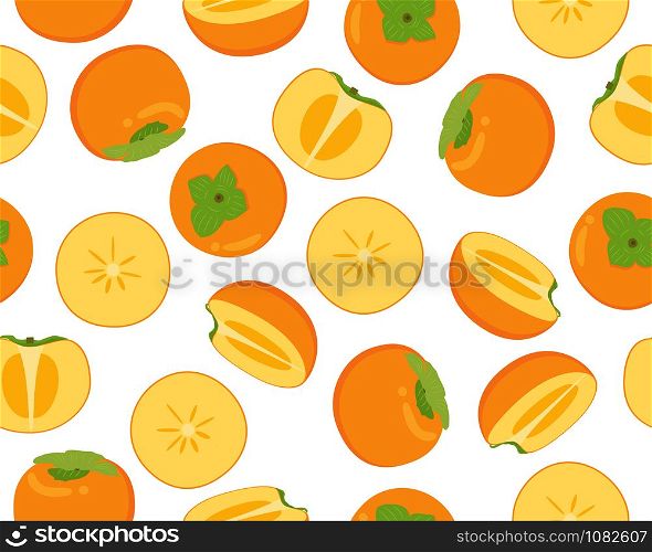 Seamless pattern of fresh persimmon fruit isolated on white background
