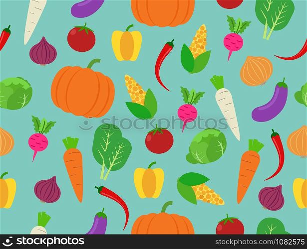 Seamless pattern of fresh vegetables on background - Vector illustration