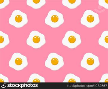 Seamless pattern of fried eggs on pink background - Vector illustration