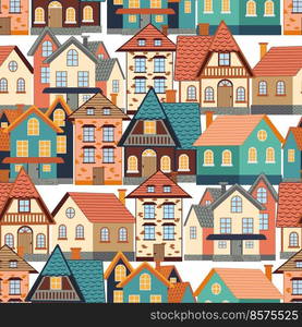 Seamless pattern of funny houses. Densely populated city. Seamless pattern of funny houses. Densely populated city.