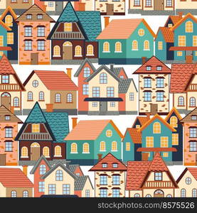 Seamless pattern of funny houses. Densely populated city. Seamless pattern of funny houses. Densely populated city.