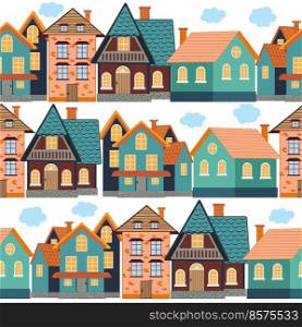 Seamless pattern of funny houses. Densely populated city. Seamless pattern of funny houses. Densely populated city.