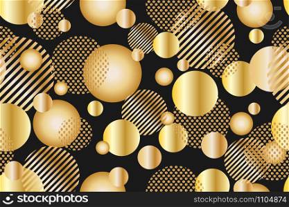 Seamless pattern of golden dots and geometric circle modern on black background - Vector illustration
