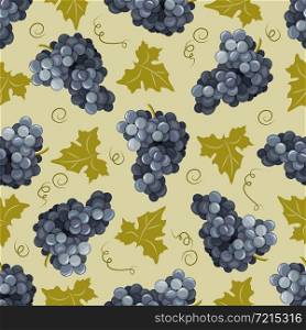 Seamless pattern of grape branches for packaging design. Light background with grape berries and leaves. Vector illustration.