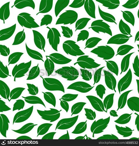 Seamless pattern of green leaves of different plants. Ideal for textiles, packaging, paper printing, simple backgrounds and textures.