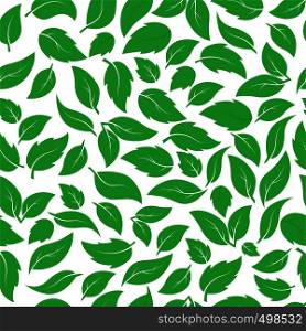 Seamless pattern of green leaves of different plants. Ideal for textiles, packaging, paper printing, simple backgrounds and textures.