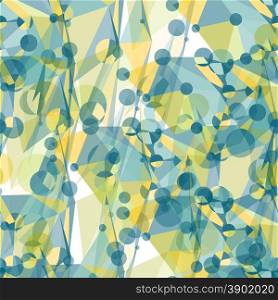Seamless pattern of green polygon patterns and circles