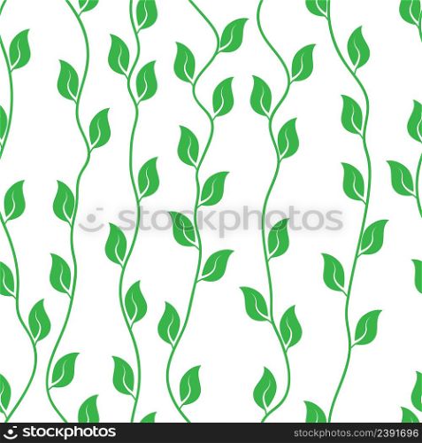Seamless pattern of green stems and leaves. Vector pattern for textures, textiles and simple backgrounds.