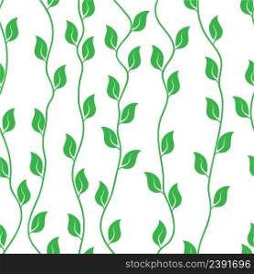 Seamless pattern of green stems and leaves. Vector pattern for textures, textiles and simple backgrounds.
