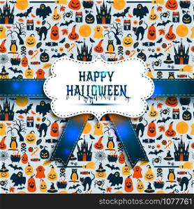 Seamless pattern of halloween for autumn celebration with icons in flat style.. Seamless pattern of halloween for autumn celebration with icons