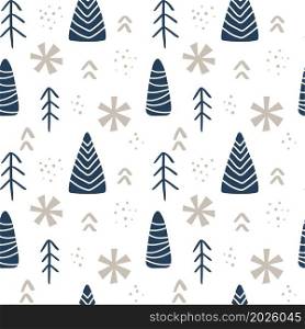 Seamless pattern of hand drawn Christmas tree. Baby Winter forest background. Vector illustration. Cute kids winter Scandinavian background. For children fabric textile cloth, backdrop wallpaper.. Seamless pattern of hand drawn Christmas tree. Baby Winter forest background. Vector illustration. Cute kids winter Scandinavian background. For children fabric textile cloth, backdrop wallpaper