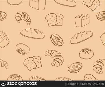 Seamless pattern of hand drawn line art bakery background - vector illustration