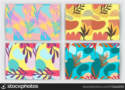 Seamless pattern of Hand drawn various shapes doodle objects and plants virtual background for online conferences, online transmissions Colorful pattern background set. Abstract vector design illustration