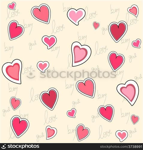 Seamless pattern of hearts and hand writing elements&#xA;
