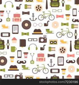 Seamless pattern of hipster vector colorful style elements and icons set for retro design. Infographic concept background. . Seamless pattern of hipster vector colorful style elements and icons set for retro design. Infographic concept background. Illustration in flat style.