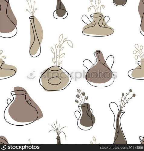 Seamless pattern of house plant pots creative design collection on white background. Vector illustration.