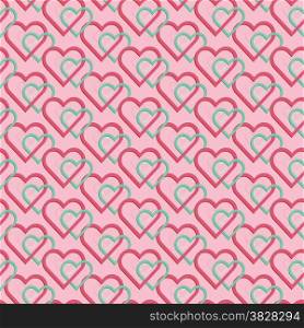 Seamless pattern of joint heart on pink background