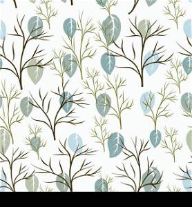 Seamless pattern of leaf and tree on white background