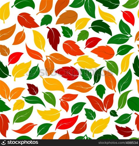 Seamless pattern of leaves of different plants in summer and autumn colors. Ideal for textiles, packaging, paper printing, simple backgrounds and textures.