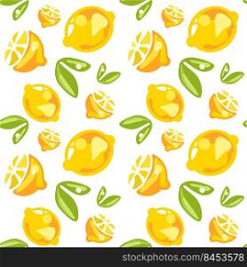 Seamless pattern of lemons with leaves on white background. Seamless pattern of lemons