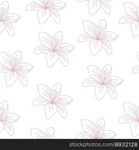 Seamless pattern of lilies. Beautiful delicate lily. Vector illustration on white background.. Seamless pattern of lilies. Beautiful delicate lily. Vector illustration on white background
