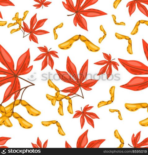 Seamless pattern of maple leaves with seeds. Image of seasonal autumn plant.. Seamless pattern of maple leaves with seeds. Image of autumn plant.