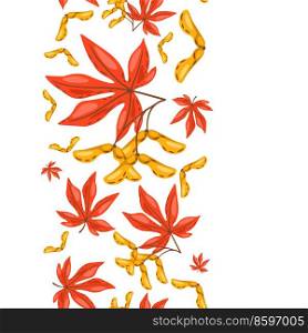 Seamless pattern of maple leaves with seeds. Image of seasonal autumn plant.. Seamless pattern of maple leaves with seeds. Image of autumn plant.