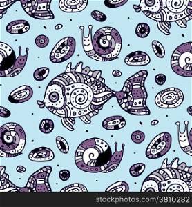 Seamless pattern of marine fishes. Hand drawn vector background.