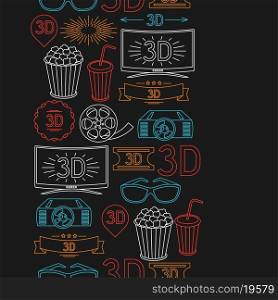Seamless pattern of movie elements and cinema icons.